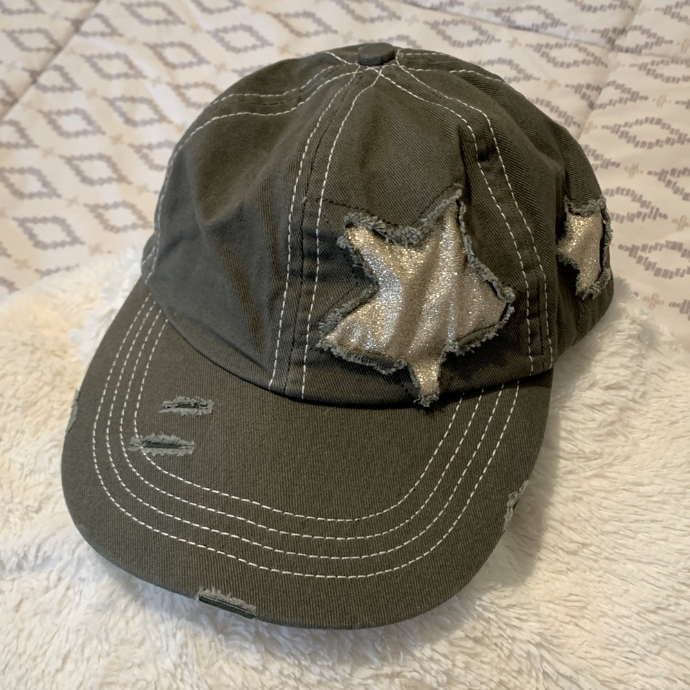 Cato Active baseball cap. High Ponytail Adjustable Glitter Star Distressed hat.